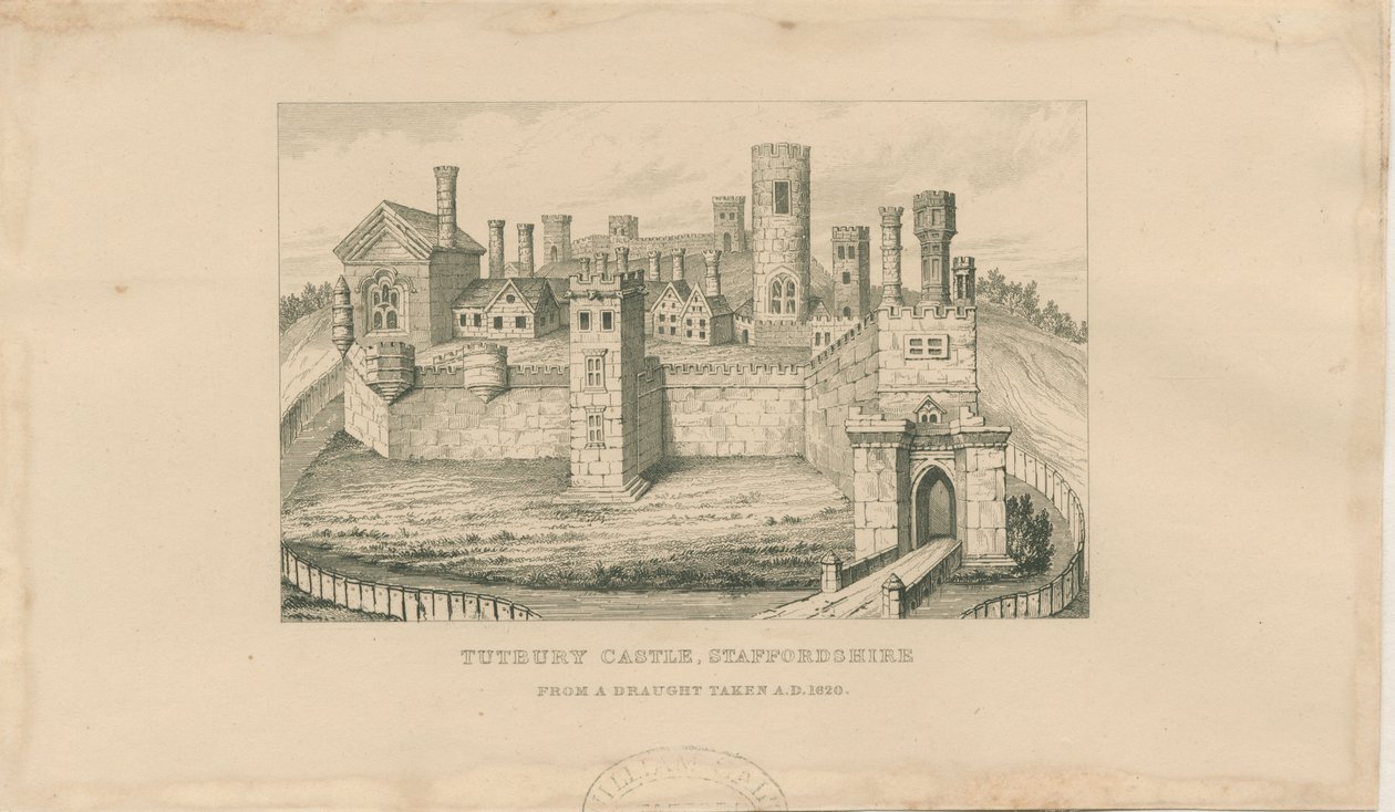 Castello di Tutbury: incisione su acciaio, 1620 da Unbekannt
