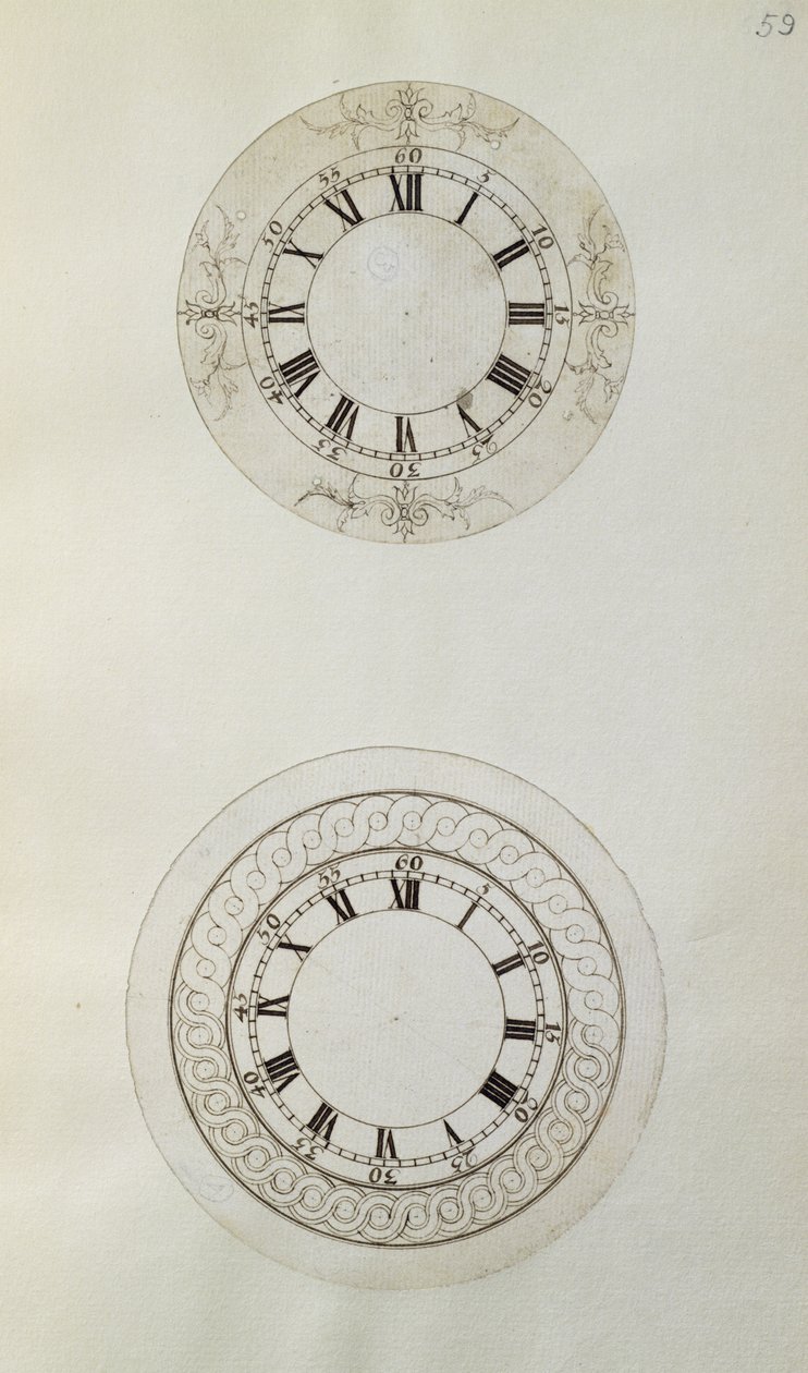 Due disegni per grandi quadranti di orologi smaltati, da appunti e disegni meccanici compilati da John Harrison (1693-1776) e suo figlio William (c.1726-72) da Unbekannt