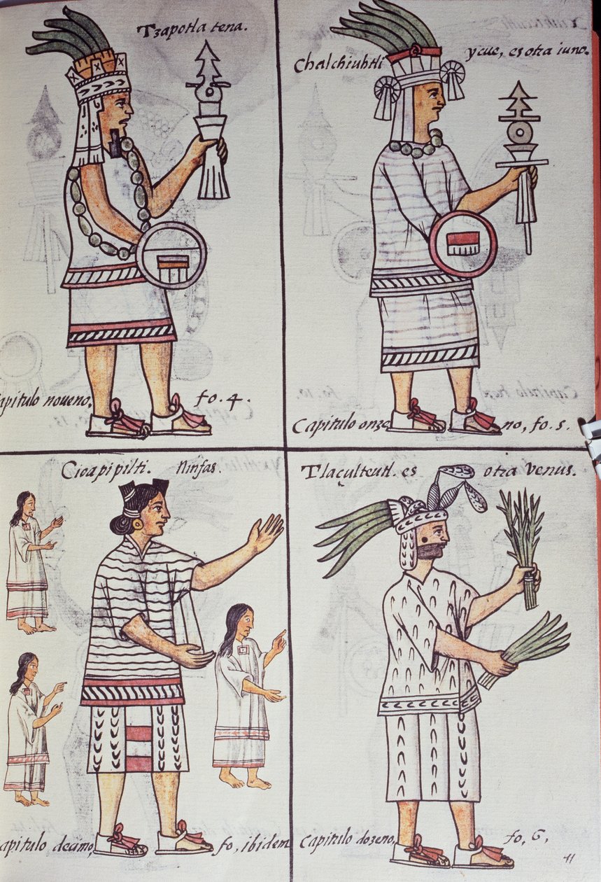 Tzapotlatena, Chalchiuhtlatonal, Cioapipitli e Tliltecuhtli, Codice Fiorentino, versione bilingue in spagnolo e nahuatl, Storia generale delle cose della Nuova Spagna (Historia general de las cosas de Nueva Espana), Azteca da William M. Timlin