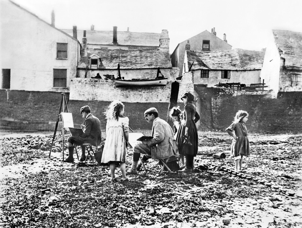Regno Unito: Artisti che dipingono lungo il fiume Torridge. Appledore, Devon da Unbekannt