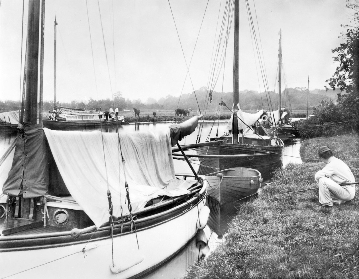 Regno Unito: Yacht e imbarcazioni fluviali a Wroxham Broad. Norfolk Broads da Unbekannt