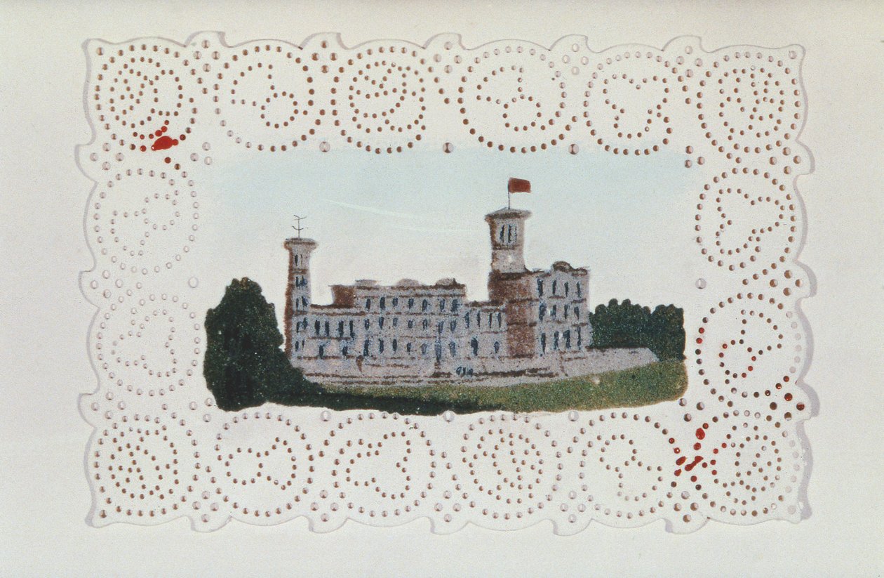 Centrino di carta vittoriano con vista di Osborne House da Unbekannt