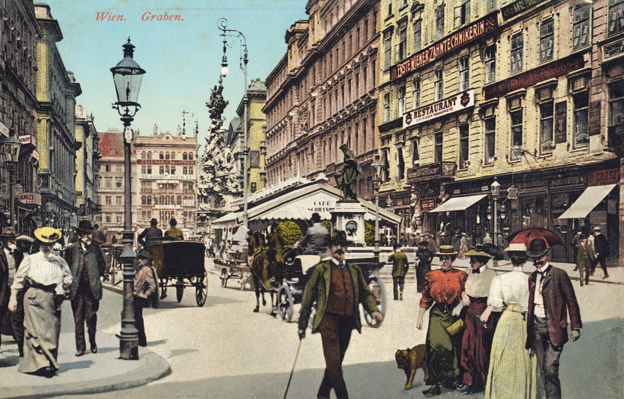 Vienna, Graben - famosa strada nel centro città con persone che passeggiano da Unbekannter Künstler