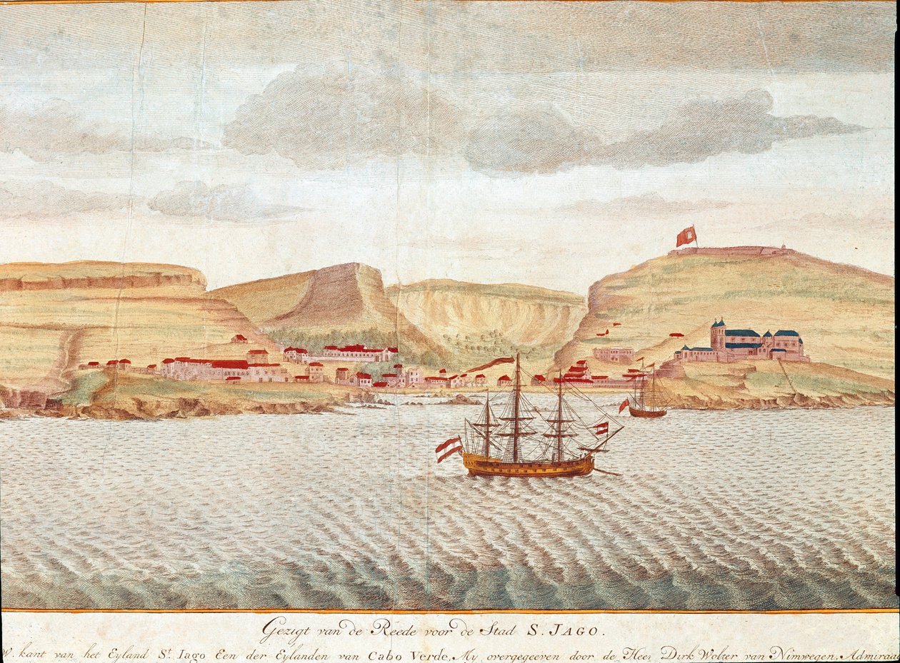 Veduta di Sao Tiago (Santiago) a Capo Verde (disegno) da Unbekannter Künstler