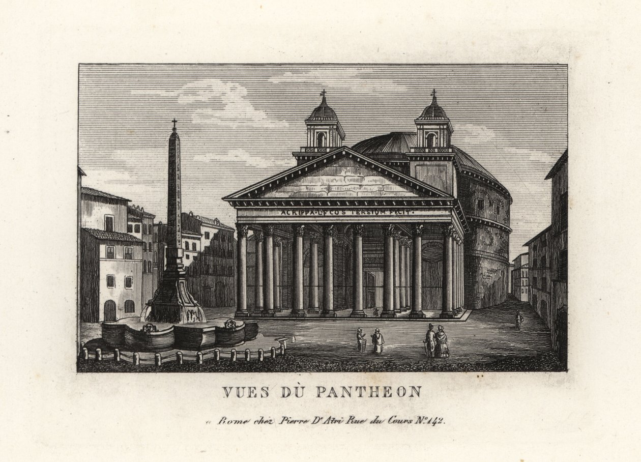 Vista del Pantheon con fontana, Fontana del Pantheon, e obelisco Macuteo in Piazza della Rotonda, Roma da Unbekannt
