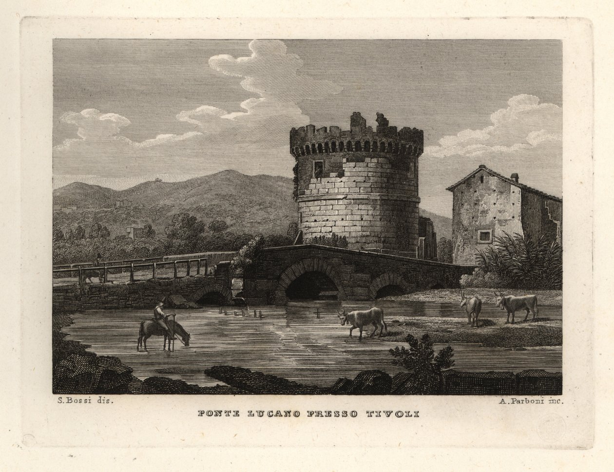 Veduta del ponte Ponte Lucano sul fiume Anio vicino a Tivoli da Unbekannt