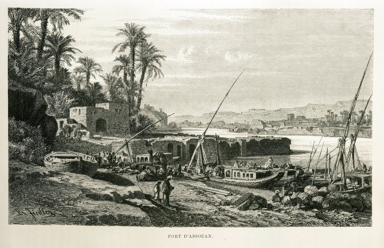 Veduta del porto di Aswan in Egitto - Illustrazione dall