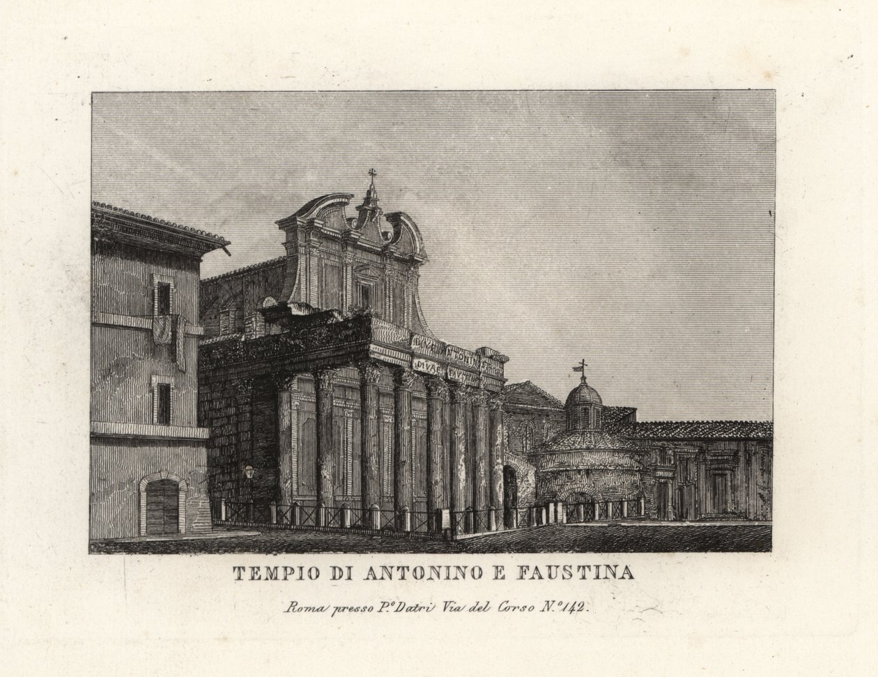 Vista del Tempio di Antonino e Faustina, Tempio di Antonino e Faustina, Foro Romano, Roma da Unbekannt