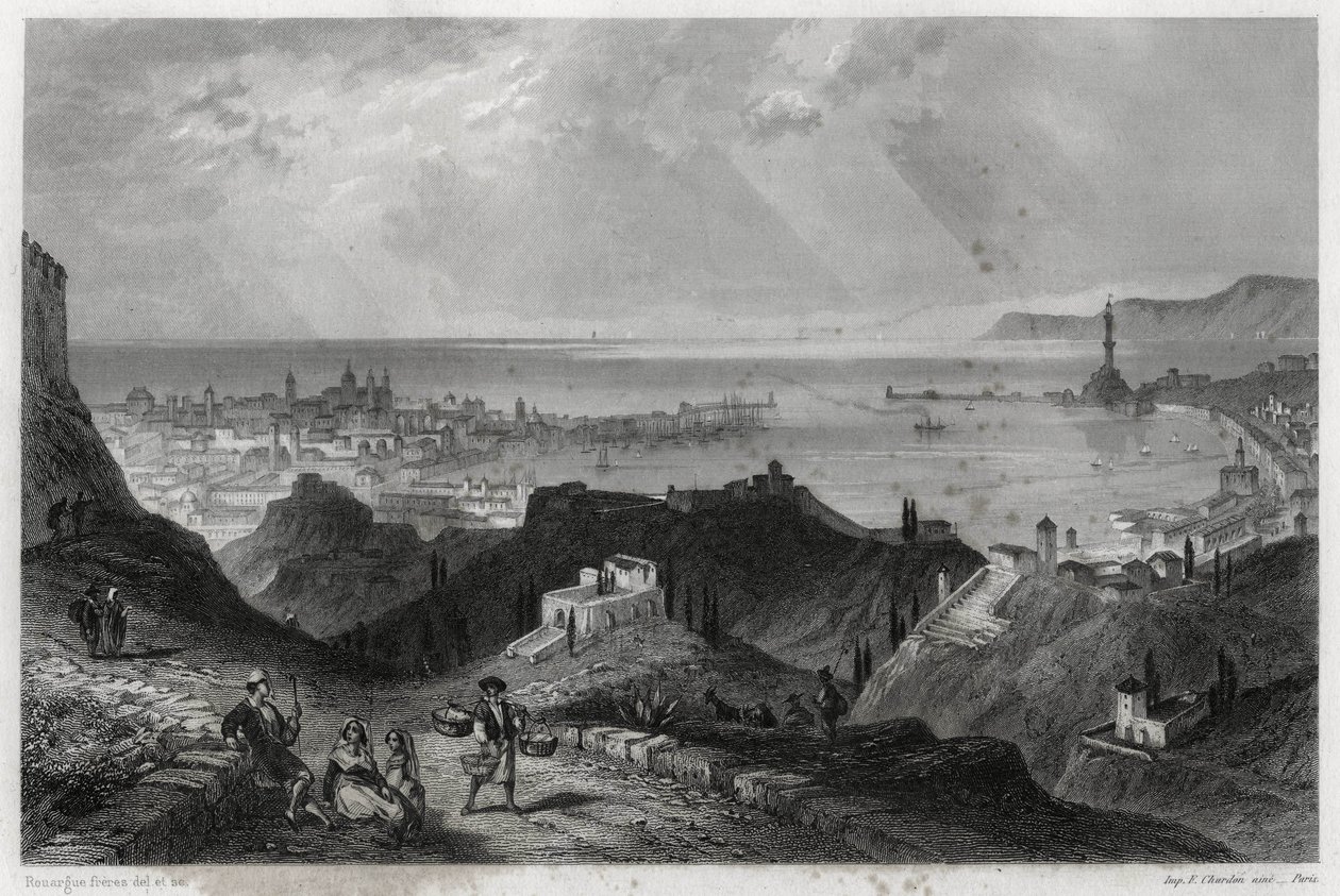 Vista della città e del porto di Genova, la città di marmo, Genova-la-Superba, nel libro sulla Mediterranea di Louis Enault (1824-1900), giornalista e viaggiatore francese da Unbekannt
