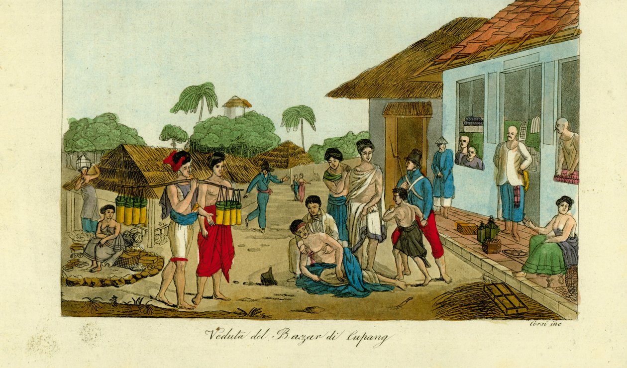 Veduta del mercato di Kupang, Timor da Unbekannt