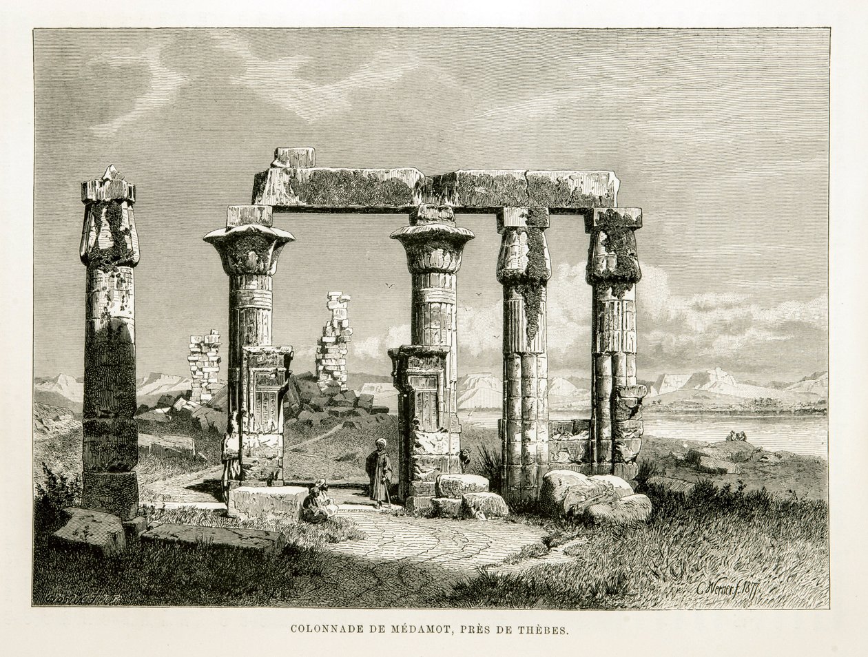 Veduta delle rovine del Tempio di Medamot vicino a Tebe, Egitto - Illustrazione dall