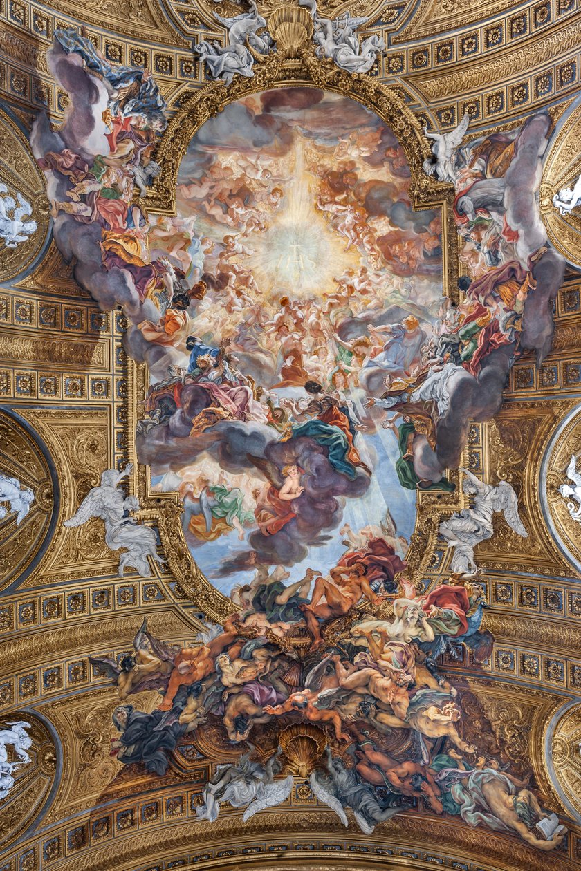 Vista della volta della navata con "Il trionfo nel nome di Gesù", Chiesa del Gesù, Roma, Italia da Unbekannter Künstler