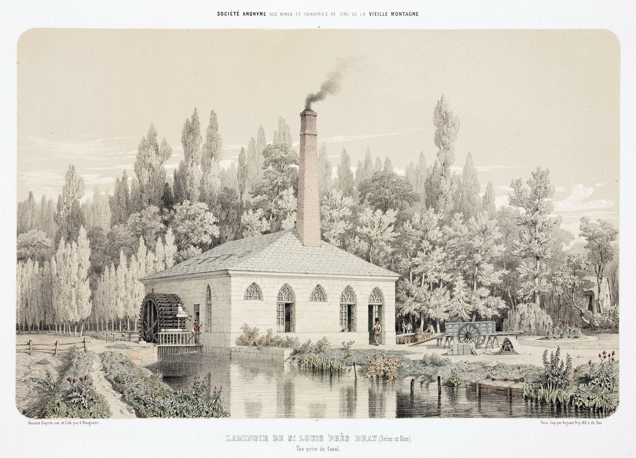 Energia idraulica, pre-1900 Laminatoio di zinco, Saint Louis, vicino a Bray, Francia da Unbekannt