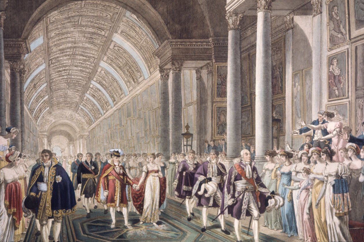 Matrimonio di Napoleone I e Maria Luisa nel palazzo del Louvre, c. 1810 (incisione) da Unbekannter Künstler
