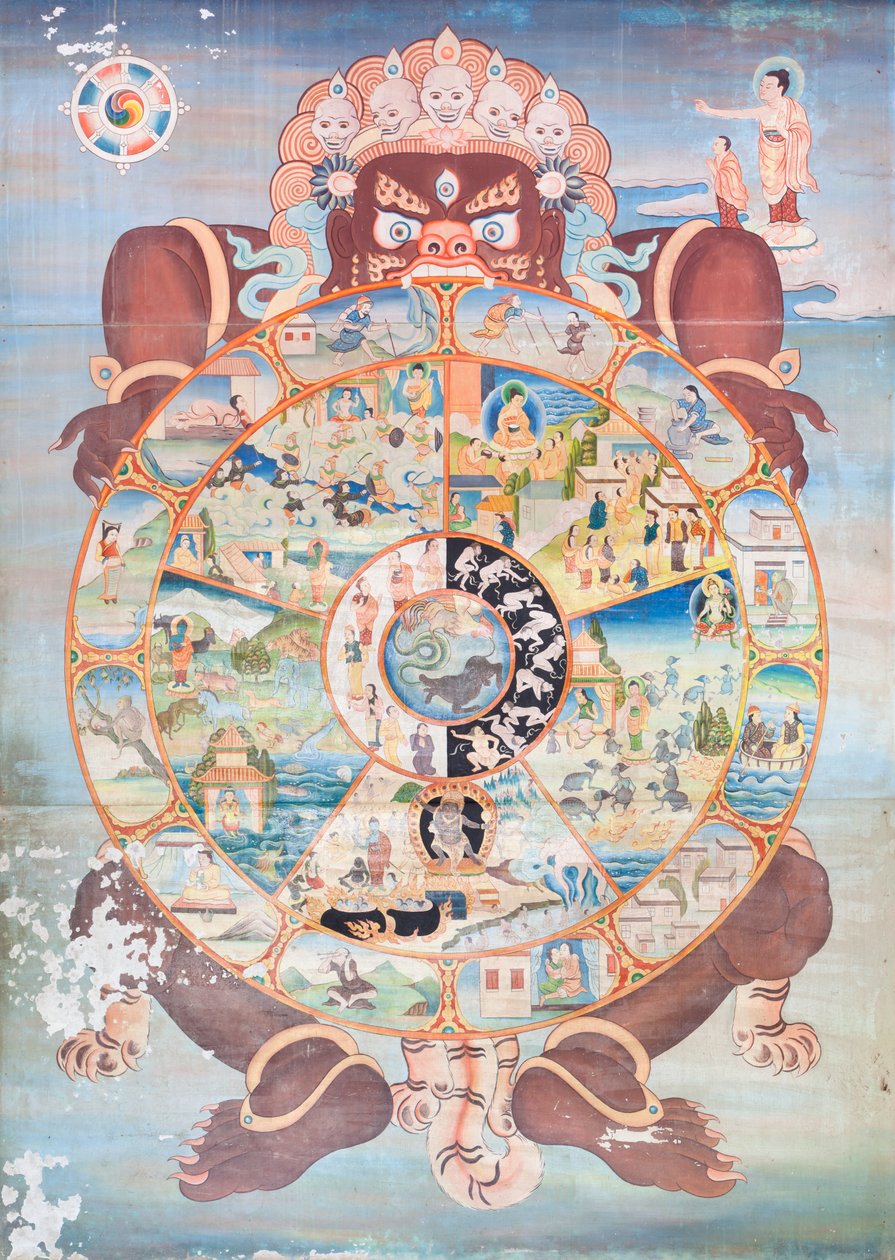 Ruota della vita, pittura murale a wat Umong, Chiang Mai, Thailandia da Unbekannter Künstler