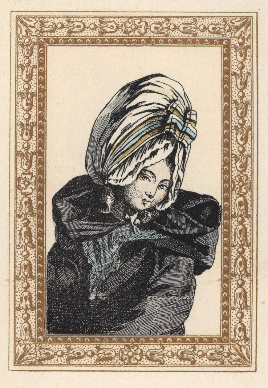 Donna con un mantello da notte e un grande cappello Voluttuoso da Unbekannter Künstler