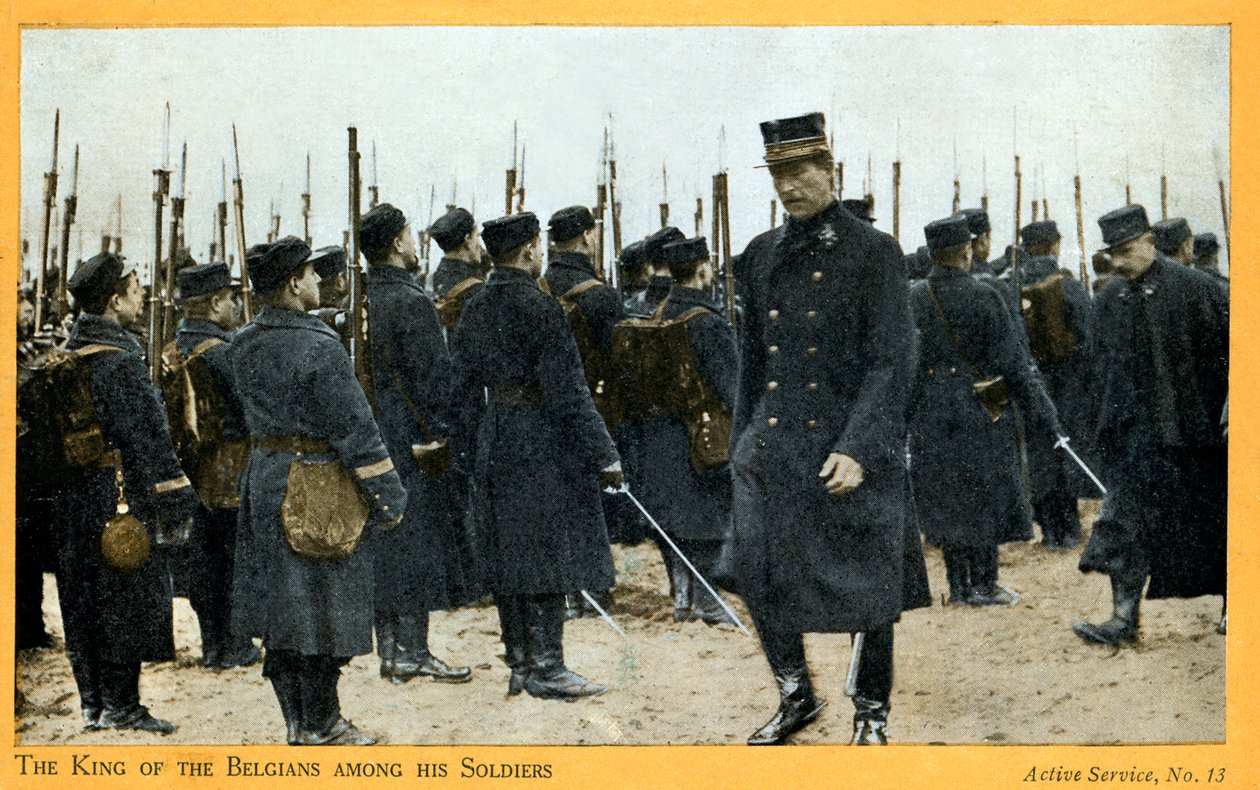 Prima Guerra Mondiale: Alberto I del Belgio con le sue truppe da Unbekannter Künstler