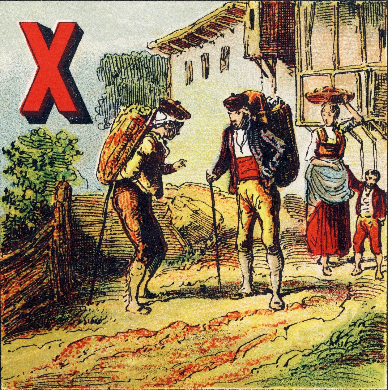 X : Xeres. Città della Spagna rinomata per il suo vino - Gravura tratta da Alfabeto geografico. Guerin-Muller et Cie, editori, Parigi da Unbekannt