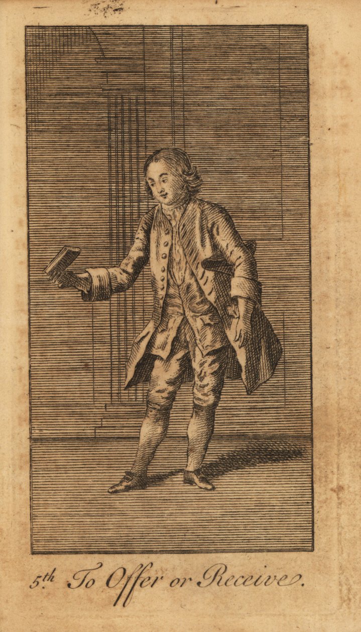 Giovane gentiluomo che offre/riceve un libro in una stanza pannellata da Unbekannt