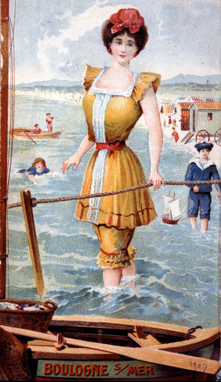 Giovane donna in costume da bagno a Boulogne-sur-Mer da Unbekannter Künstler