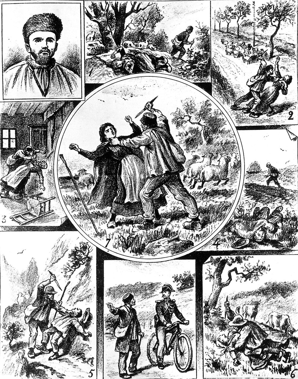 Il caso Vacher, in Francia alla fine del XIX secolo, uno dei primi serial killer, nel 1895-1898, incisione da Unbekannt