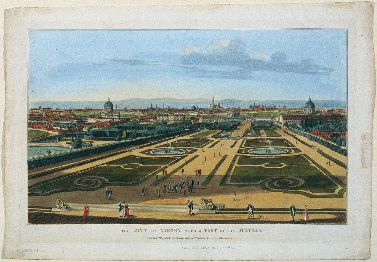 Vista dei giardini del Belvedere a Vienna verso il Belvedere Inferiore da Unbekannter Stecher
