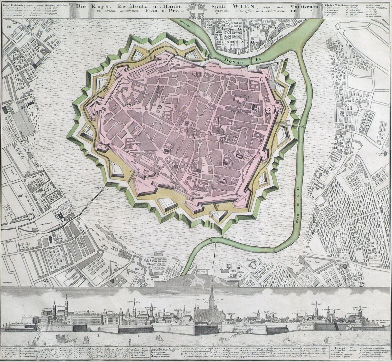 Piano della città interna di Vienna con le fortificazioni e i sobborghi vicini da Unbekannter Stecher