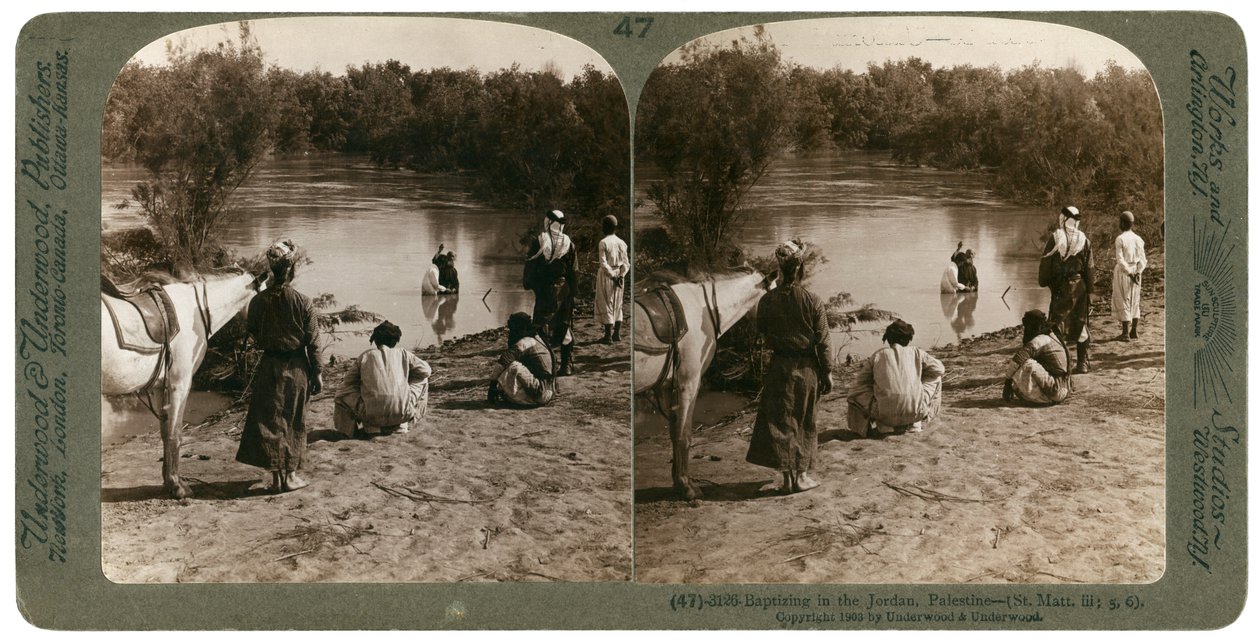 Battesimo nel fiume Giordano, Palestina, 1903 da Underwood and Underwood