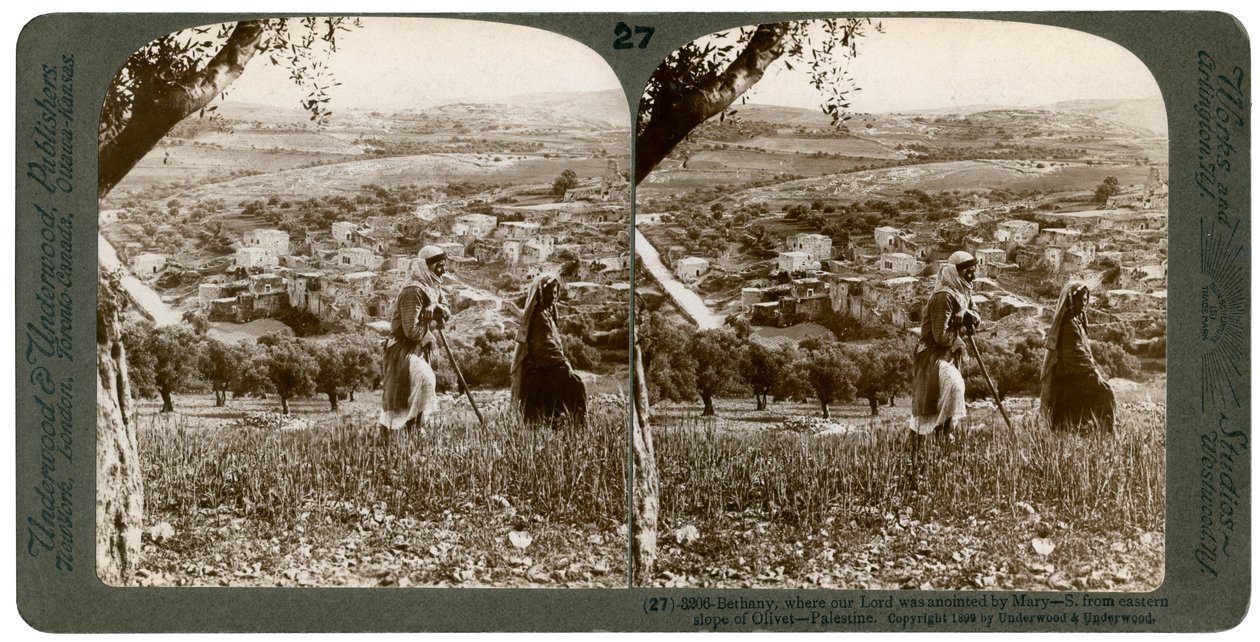 Betania vista dal versante orientale del Monte degli Ulivi, Palestina da Underwood and Underwood