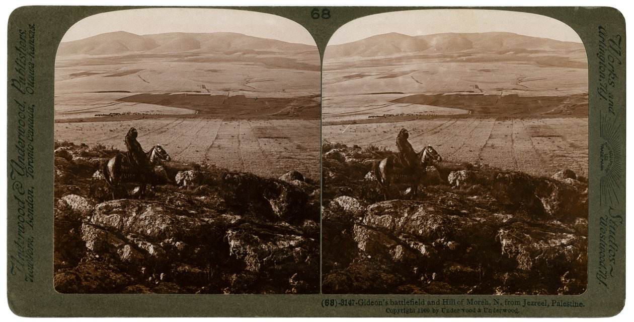 Campo di battaglia di Gedeone e la Collina di Moreh, nord da Jezreel, Palestina, 1900 da Underwood and Underwood