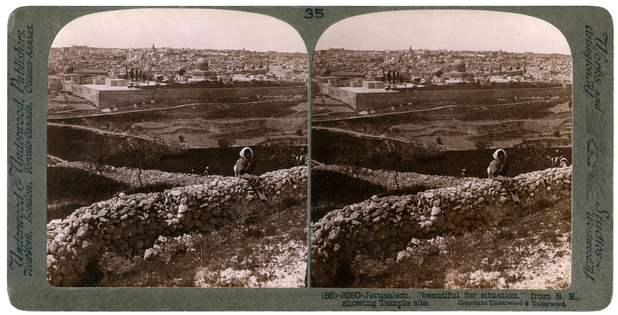 Gerusalemme, vista da sud-est, che mostra il sito del tempio, Palestina, anni 1900 da Underwood and Underwood