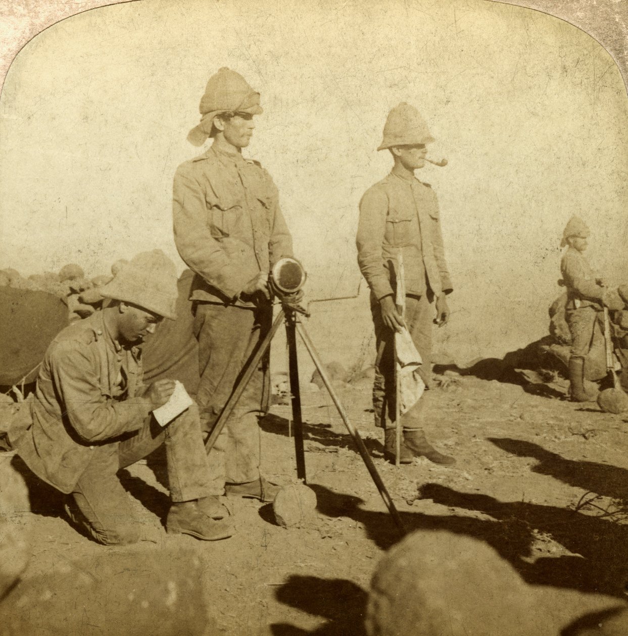 Segnalatori del Reggimento dello Yorkshire, New Zealand Hill, Sudafrica, Guerra Boera, 1900 da Underwood and Underwood