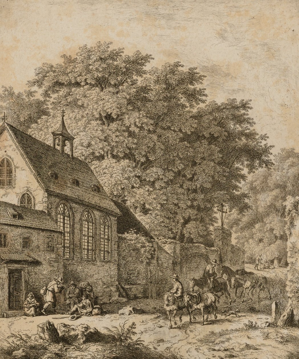 Paesaggio con chiesa e contadini da Unidentified