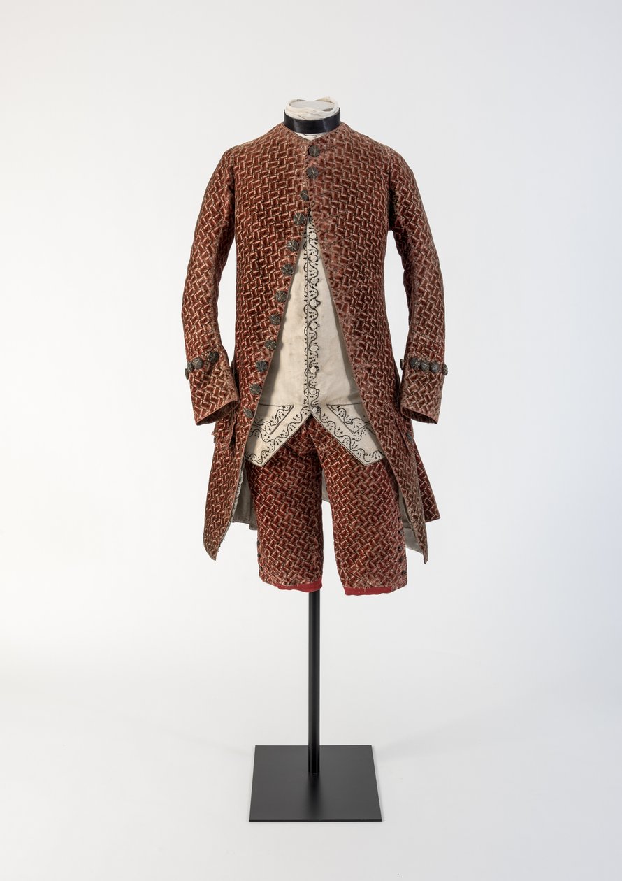 Cappotto e calzoni da uomo in velluto rosso tessuto, 1750 da Unbekannt Unbekannt