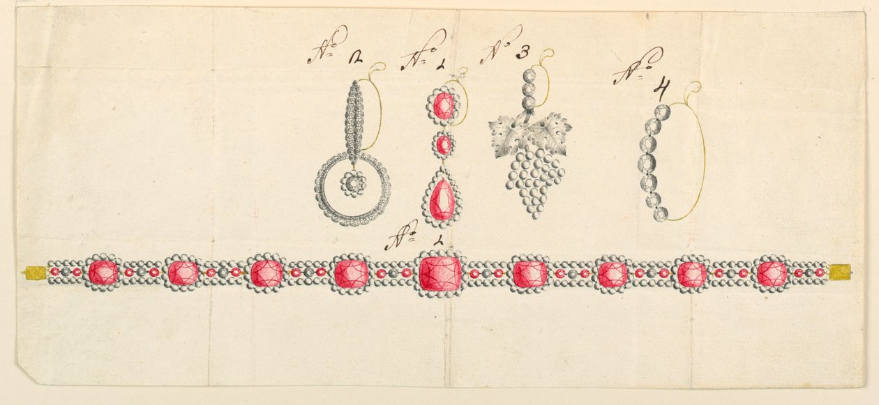 Disegno, Progetti per una collana e quattro orecchini da Unknown