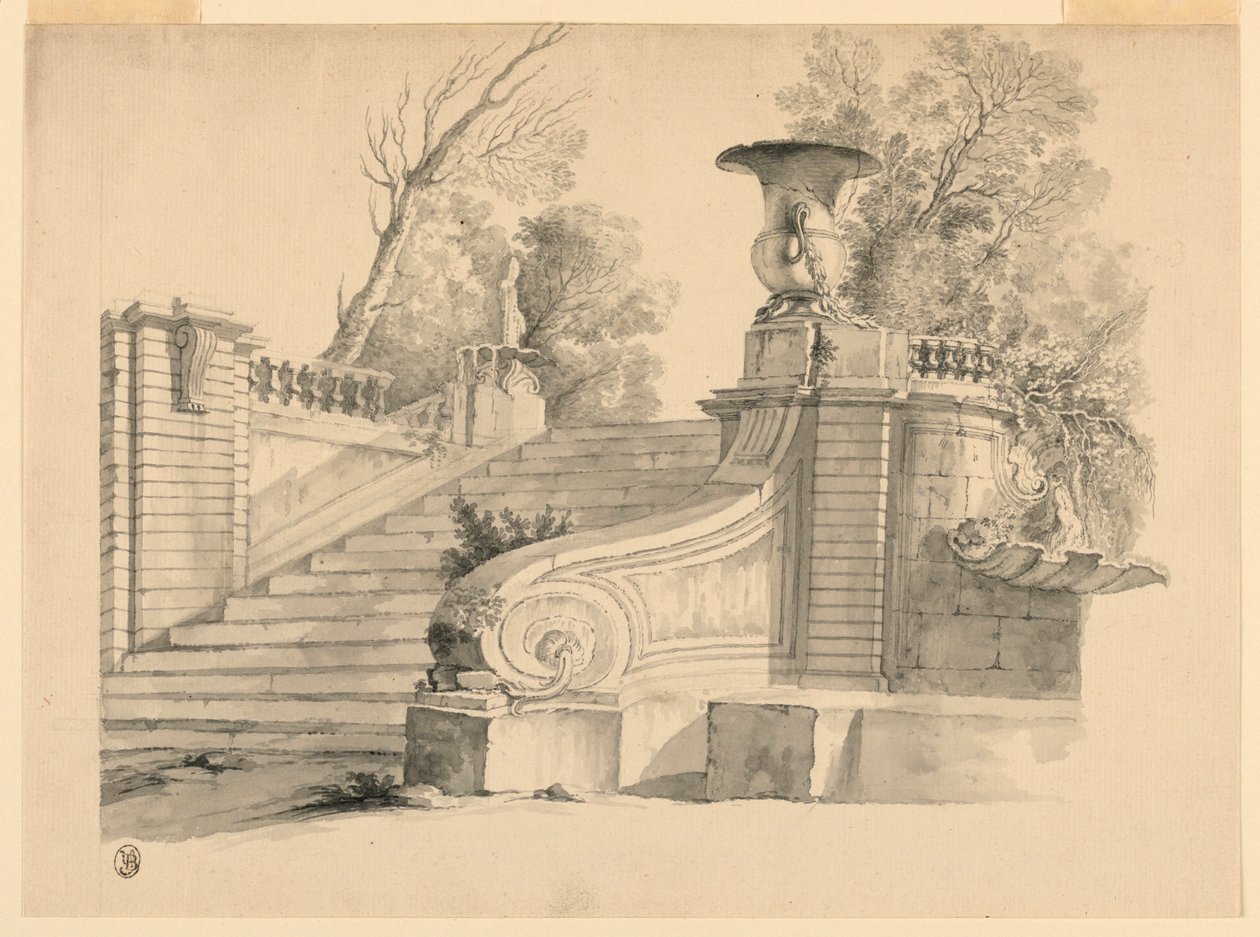 Disegno, Fantasia. Una scala in un parco, in rovina da Unknown