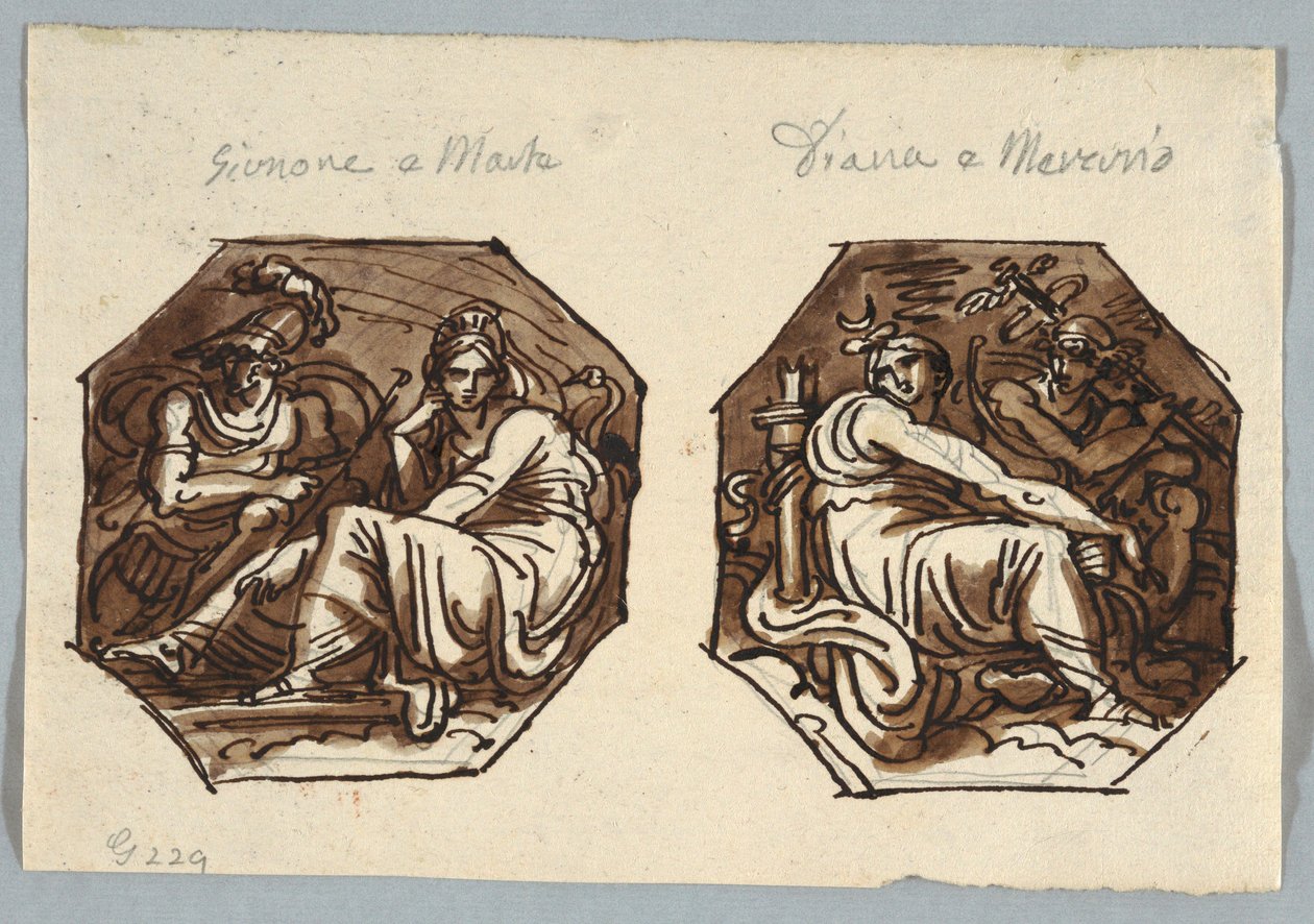 Marte e Giunone; Mercurio e Diana in composizione diagonale da Unknown