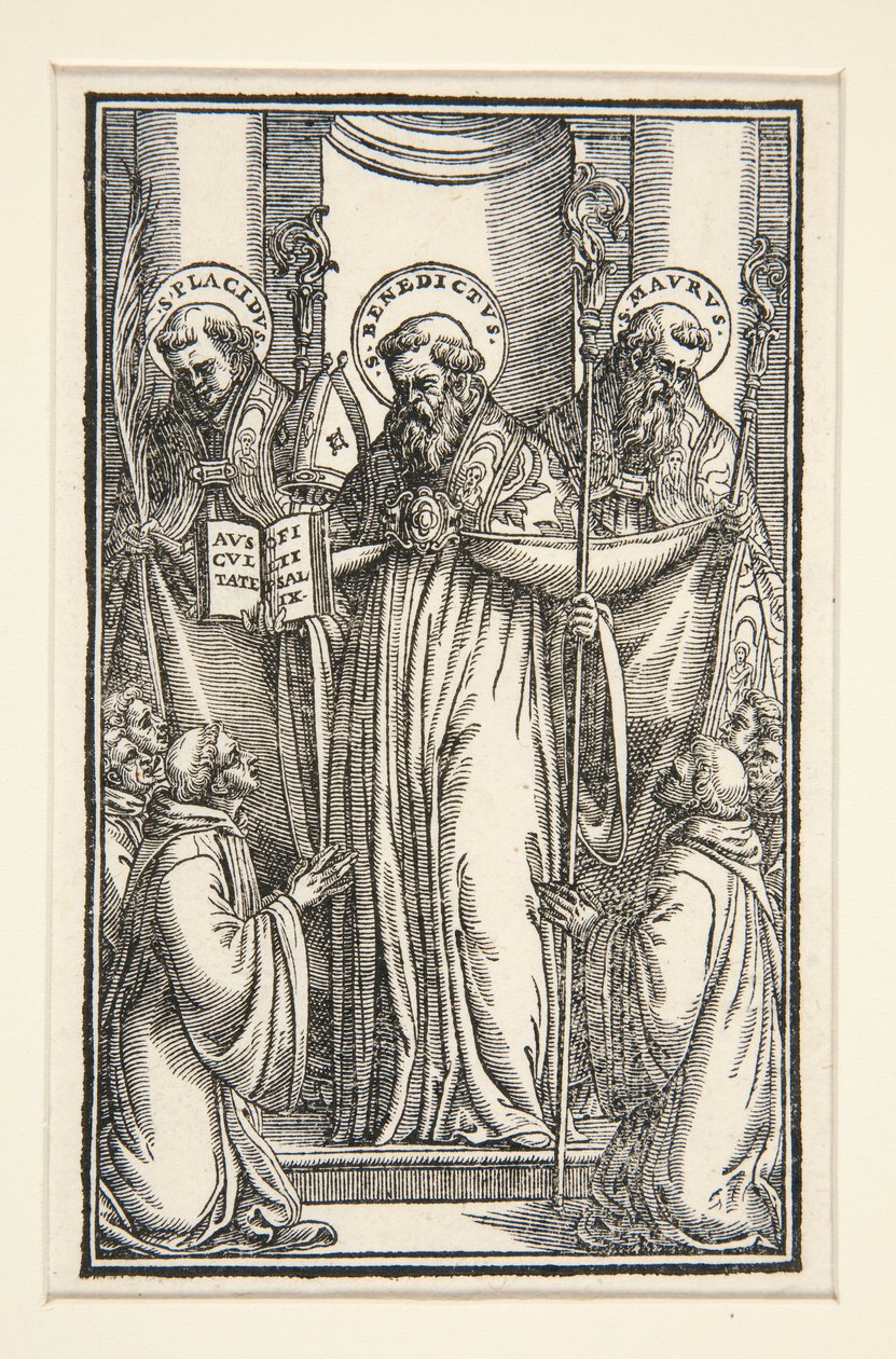 Illustrazione di un libro con tre santi da Unknown