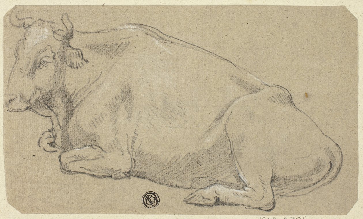 Mucca sdraiata sui fianchi (recto); Testa di donna e schizzo di testa di cavallo (verso) da Unknown
