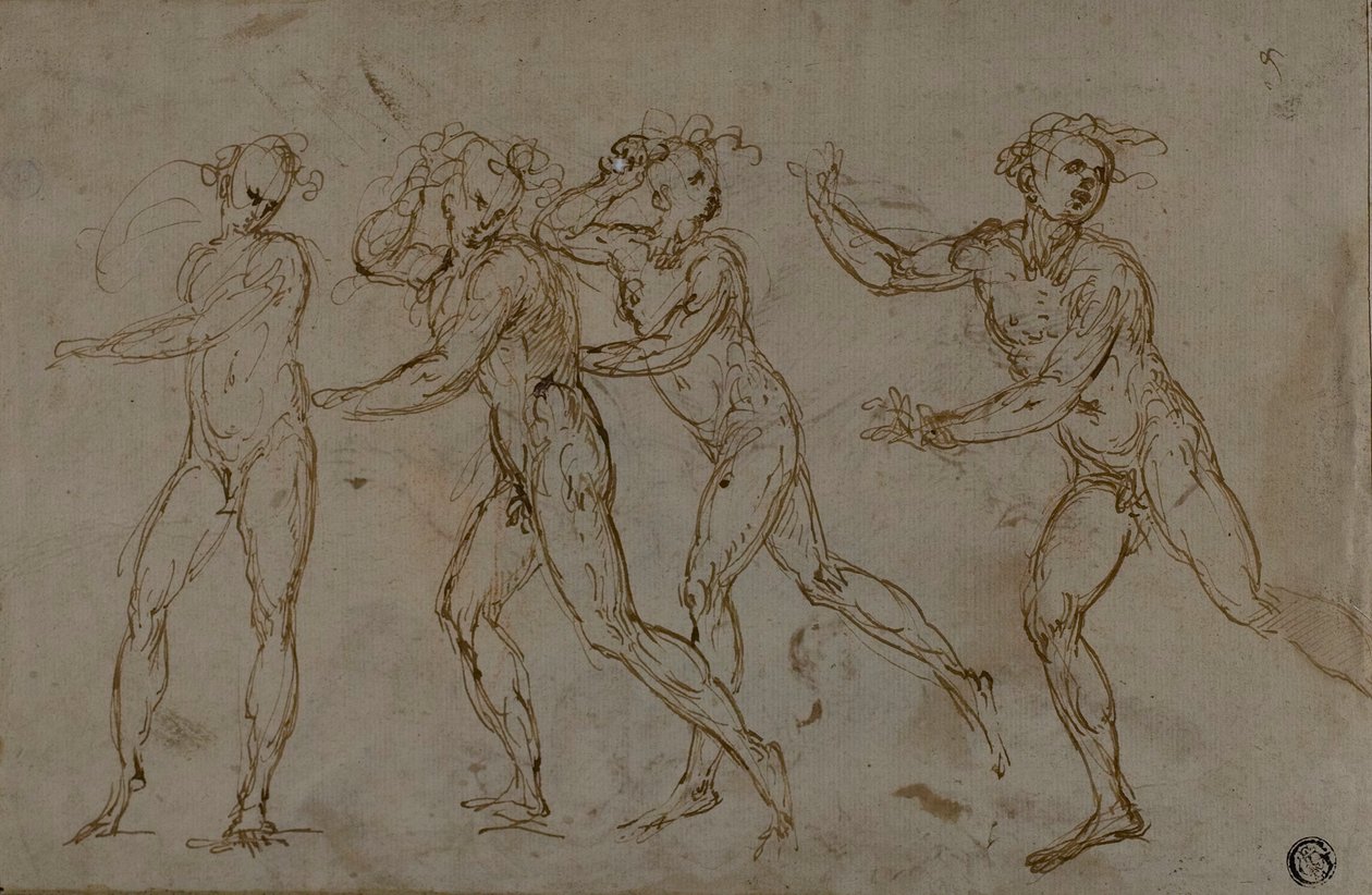 Quattro nudi maschili in corsa (recto); Sacra Famiglia con il giovane Giovanni Battista (verso) da Unknown