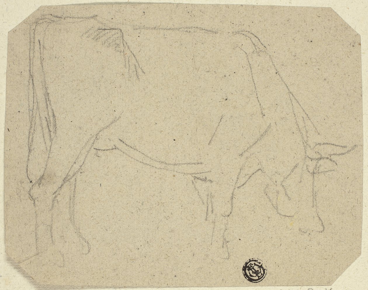 Mucca al pascolo (rivolta a destra) (recto); Quarti posteriori di un cavallo (verso) da Unknown