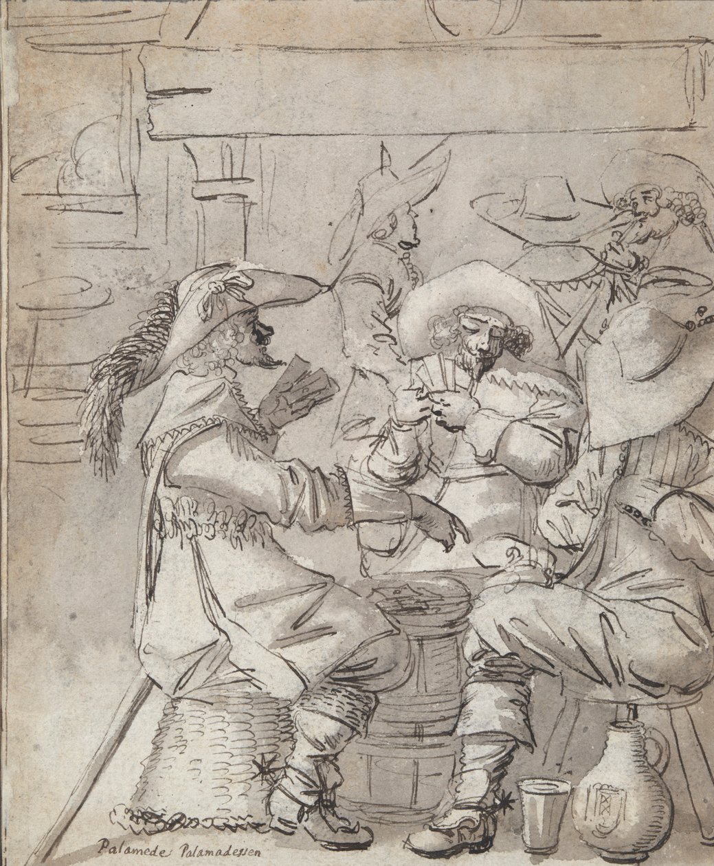 Uomini che giocano a carte (recto); Interno di locanda con uomo in piedi che fuma (verso) da Unknown