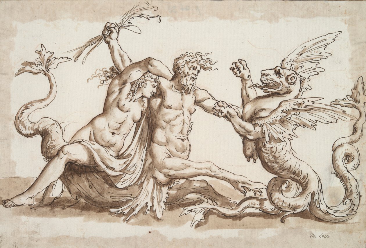 Nereide e Tritone che Combattono un Grifone da Unknown