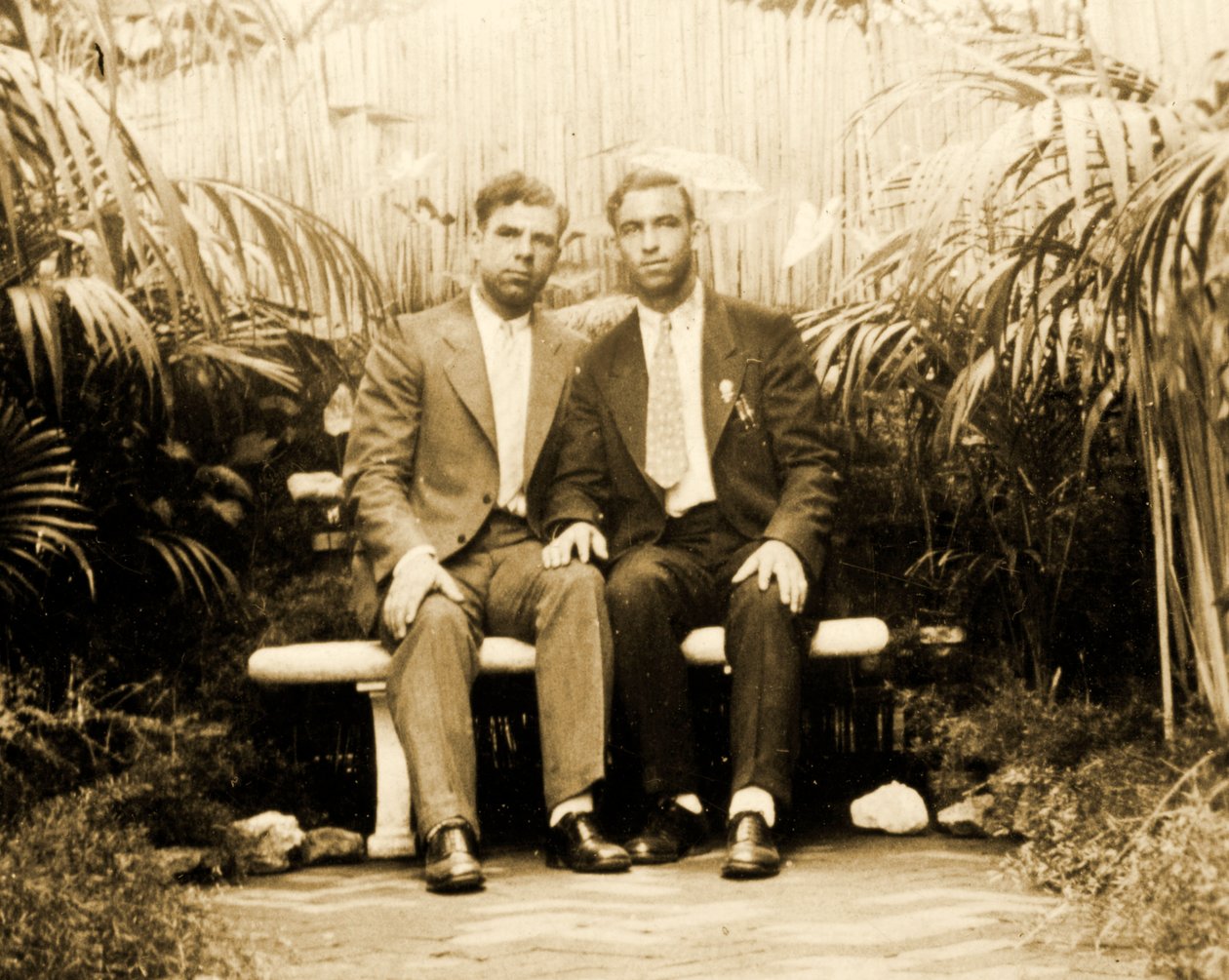Ritratto di una coppia affettuosa in un giardino tropicale, c.1930 da Unknown
