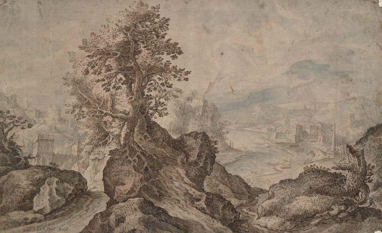 Paesaggio Roccioso con Città in Lontananza da Unknown