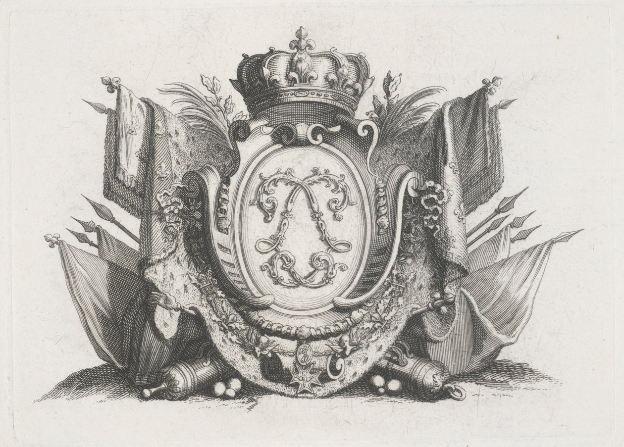 Stemma Reale con Corona e Bandiere Intrecciate da Unknown