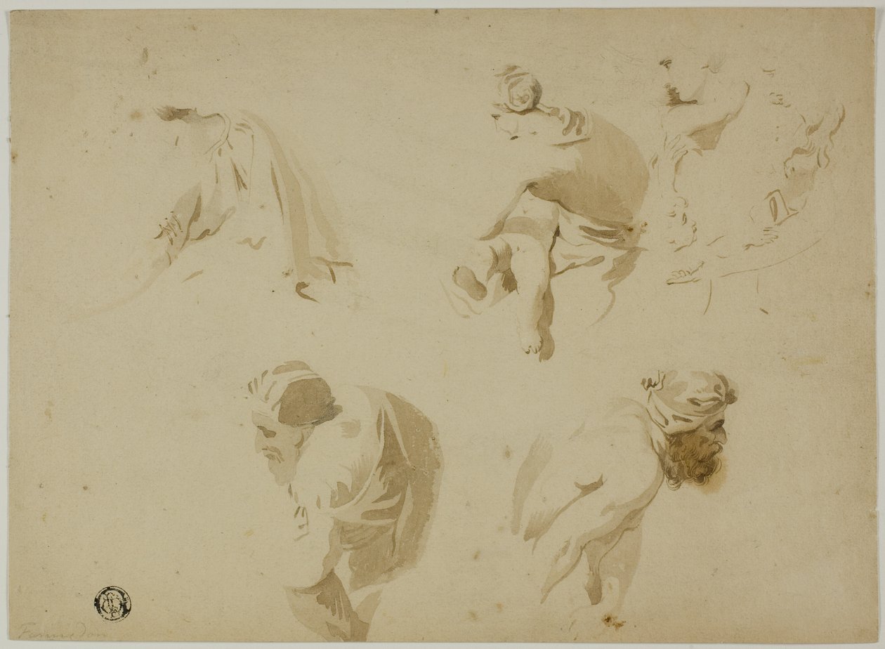 Schizzi di madre e figlio, uomo chinato da Unknown