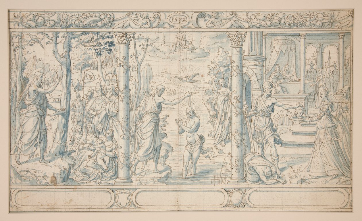 Tre scene della vita di San Giovanni Battista; Giovanni Battista che predica, Battesimo di Cristo, Decapitazione di Giovanni Battista da Unknown