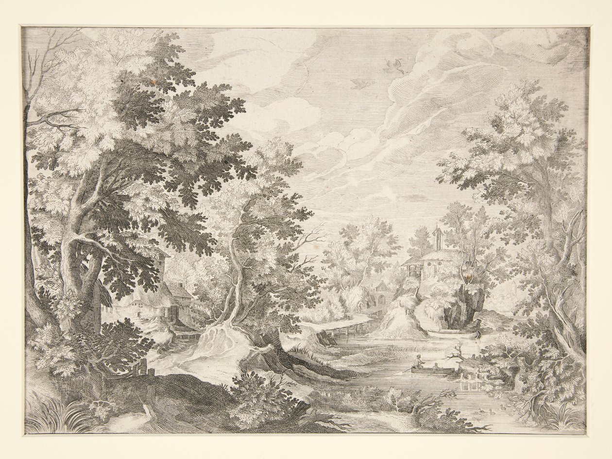 Senza Titolo (Paesaggio con figure in barca in primo piano) da Unknown