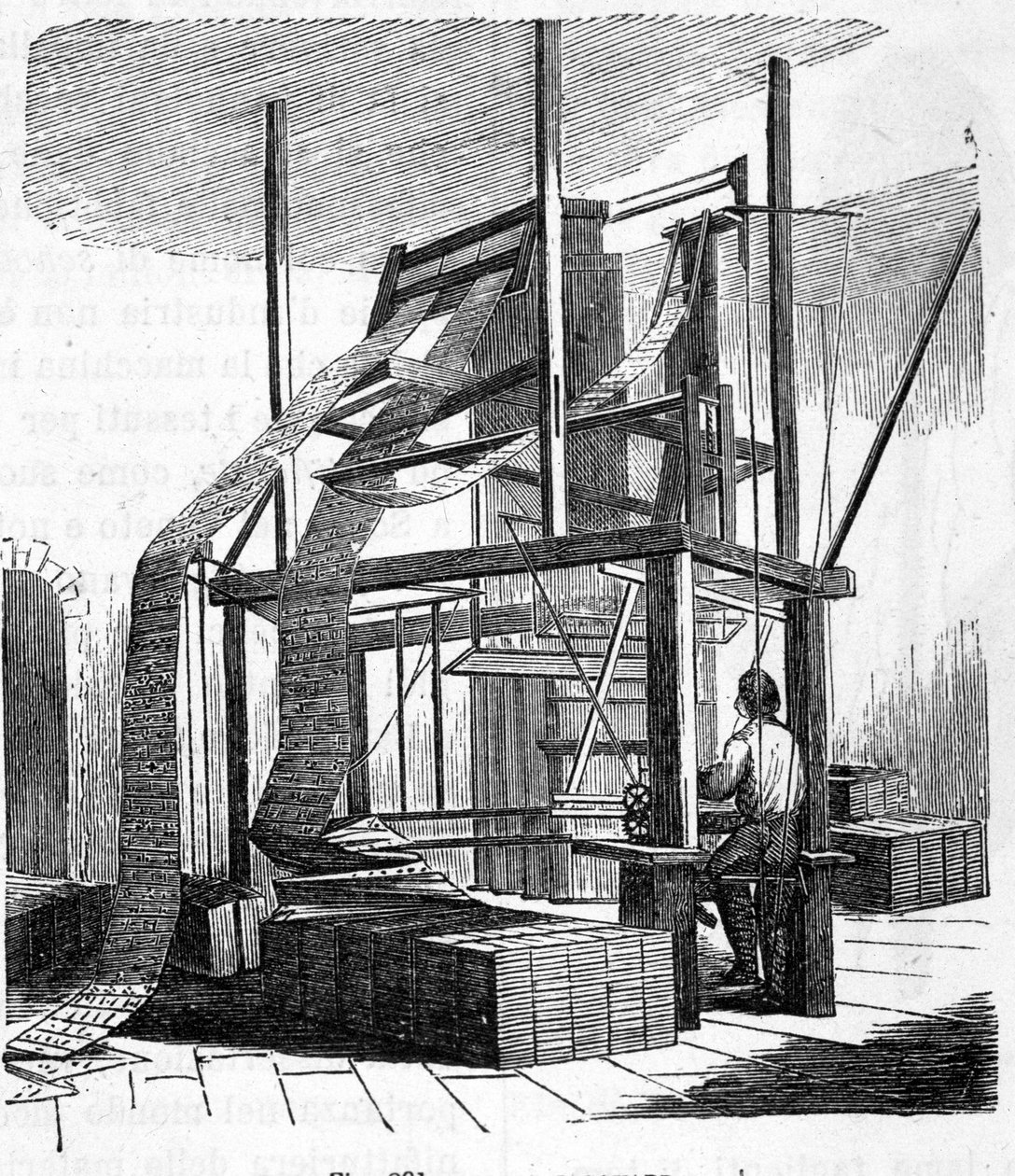 Telaio Jacquard del 1801. Incisione del XIX secolo da Unknown artist